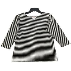 VNTG. Talbots ~Woman Size S~ Black/White Striped Cotton Blend 3/4 Sleeve Top.